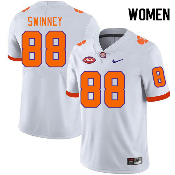 Women #88 Clay Swinney Clemson Tigers College Football Jerseys Stitched-White - Click Image to Close